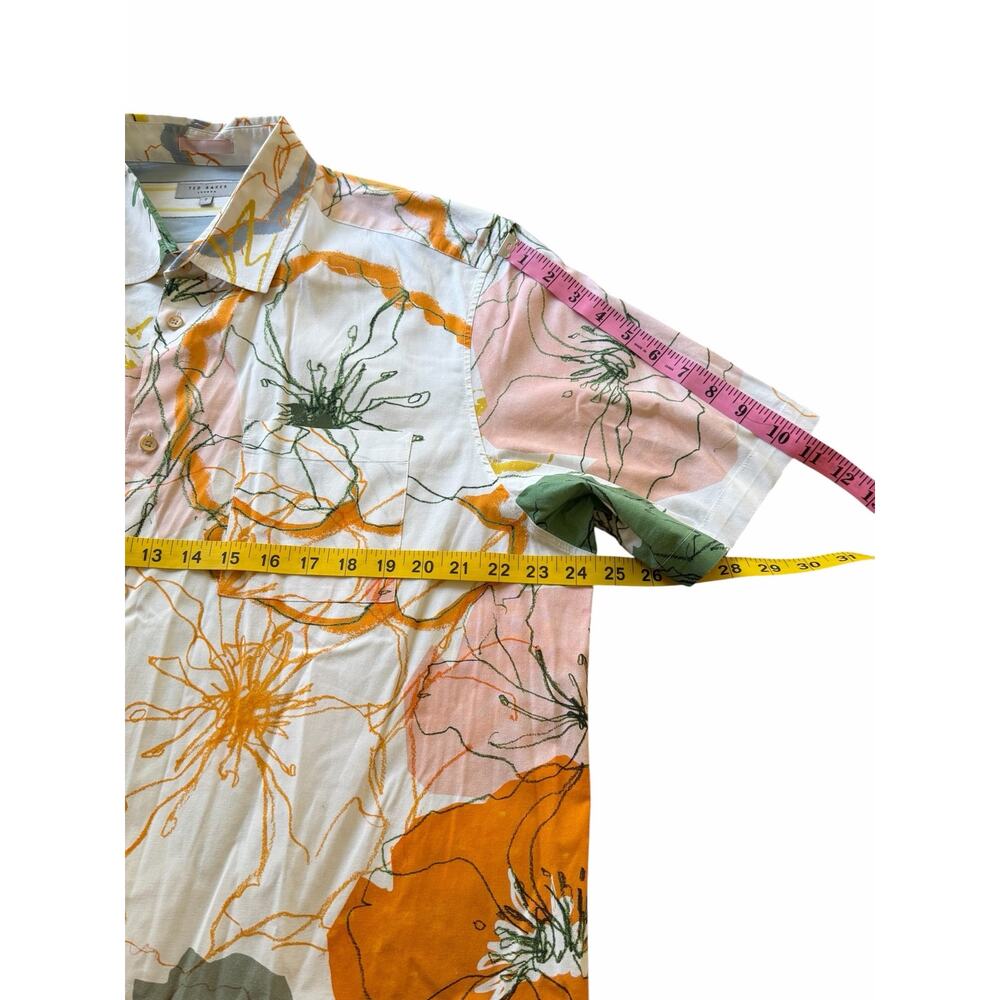 Ted Baker London Men Multicolor Floral Button Front Short Sleeve Shirt Size 7 - Picture 7 of 9